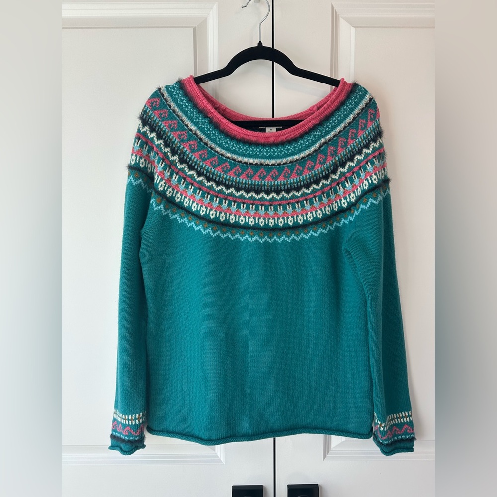 Sundance Women’s Fair Isle Sweater Rolled Hem Blue/Pink (Size M)